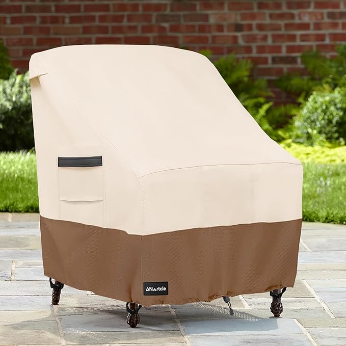 Outdoor Swivel Lounge Chair Cover 2 Pack,600D Waterproof Heavy Duty Outdoor Chair Covers(30 W x 34 D x 38.5 H inches),Patio Swivel Chair Covers for Outdoor Furniture,Beige&brown.