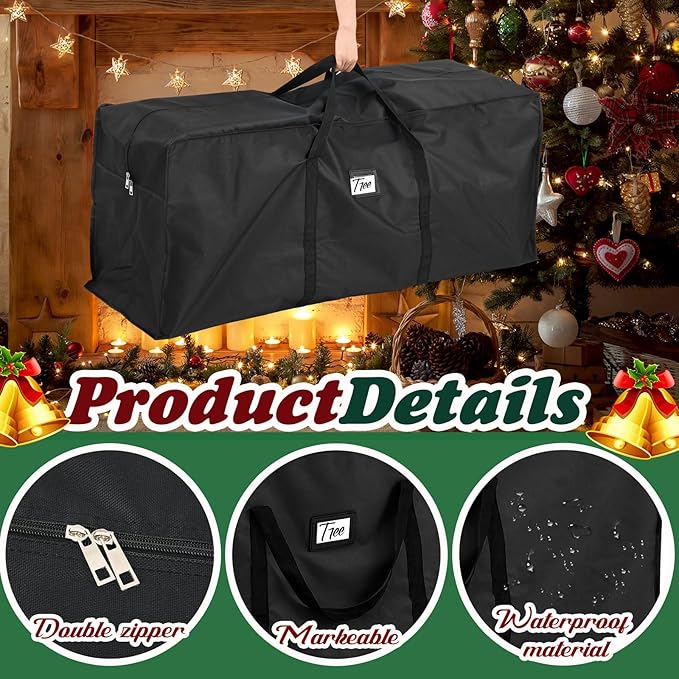 Paterr 4 Pack 7.5 ft Christmas Tree Storage Bags 600d Oxford Heavy Duty Waterproof Disassembled Holiday Tree Storage Box Container with Handles and Zippers(Black)