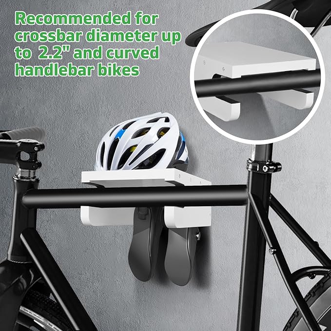 Wooden Bike Wall Mount Rack with Shelf and Hooks for Home, Space-Saving Indoor Horizontal Bike Storage Rack for Garage, Wood Wall Mounted Bike Hangers for Single Road, Mountain Bicycle