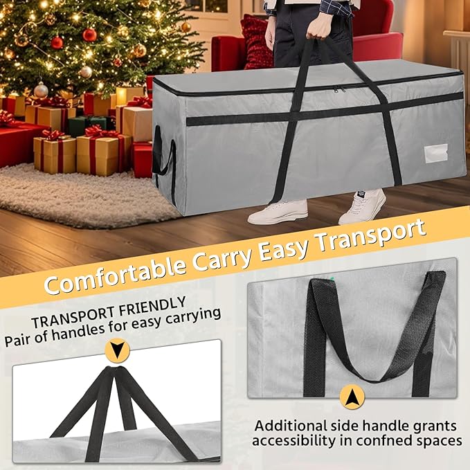 9 ft Christmas Tree Storage Bag, Heavy Duty Christmas Tree Bag with Reinforced Handles and Dual Zippers Wide Opening, Large Capacity fits for Artificial Christmas Tree (Grey, 9 ft)