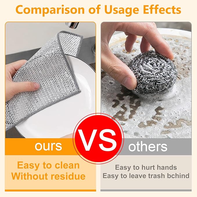 UFOGIFF Extra-Large Size Multipurpose Wire Dishwashing Rag,Non Scratch Wire Dishcloth, Reusable Steel Wool Scrubber,Non-Scratch,Quick-Drying,Multi-Purpose for Kitchen,Bathroom Cleaning (15)