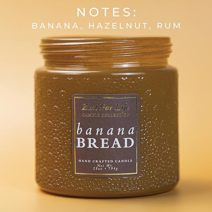 A Cheerful Giver - 28oz Large Scented Candle Jar with Lid- Zest for Life - 130 Hours of Burn Time, Gift for Women (Large, Banana Bread)