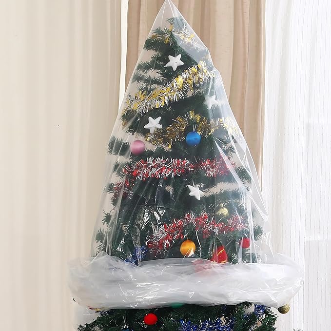 Christmas Tree Disposal Bag, Clear Extra Large 9x6ft Tree Storage Bag Cover, Jumbo Heavy Duty Plastic Xmas Tree Removal Bag for Upright