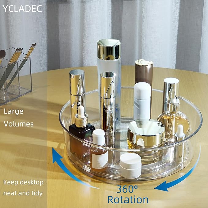 YCLADEC 6 Pack Lazy Susan 11.5" Inch Turntable Organizer Organization Storage Container Bins Spice Rack Cabinet Rotating Condiment for Pantry Countertop Kitchen Vanity Bathroom Jewelry Holder Clear