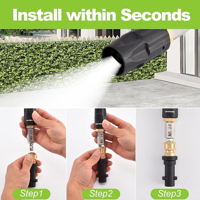 Ciunura Adjustable Downstream Soft Wash Nozzle, Shooter Tip M5 Long Range Soap Twist Chemical Nozzle with 0-60° Spray Pattern, for Pressure Washer 1700-6000 PSI, 3-7 GPM, 1/4 in Quick Connect