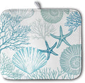 Summer Blue Dish Drying Mat for Kitchen Counter Nautical Coastal Teal Dishes Drainer Mats Beach Coral Seashell Starfish Ocean Absorbent Microfiber Dish Draining Pad 16x18 Inch