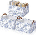 Boao 3 Pcs Blue Floral Storage Bin Wildflowers Collapsible Large Storage Baskets for Gifts Canvas Laundry Basket Foldable Box with Handle for Office Home Bedroom Clothes