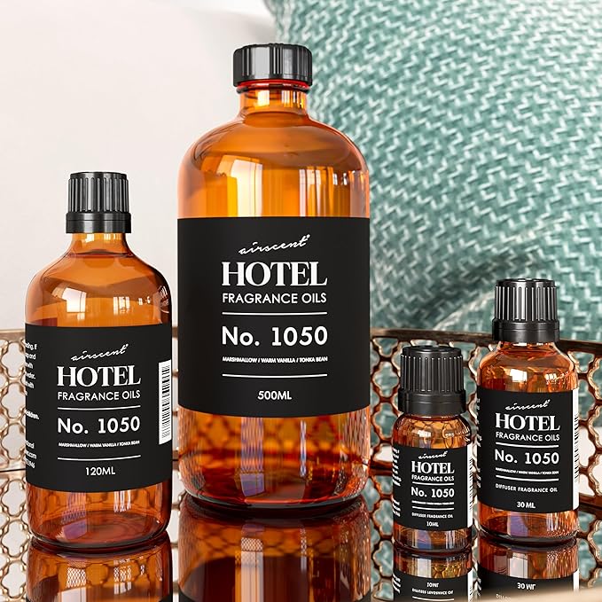 AirScent Warm Vanilla Ritzy Hotel Fragrance Oil No. 1050 - Marshmallow Vanilla Tonka Bean - Hotel Diffuser Oil for Ultrasonic and Waterless Diffusers and Crafting - 120 mL, 4 fl oz Dropper Bottle