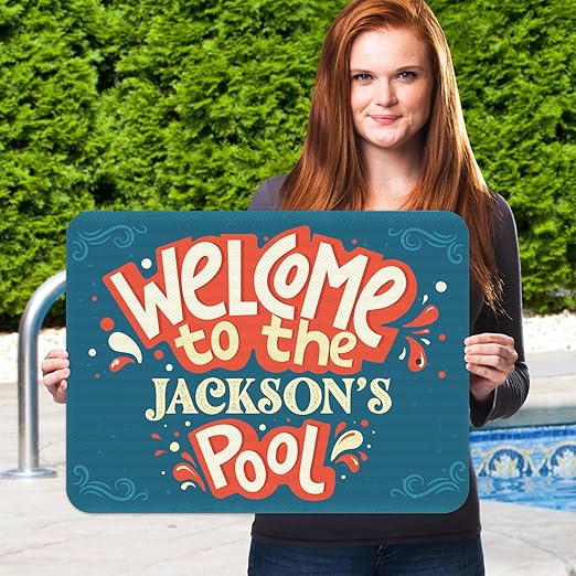 Custom Pool Sign, Welcome to The Pool Fun for Pool Décor Sign, 18x24 Inches, Rust Free .063 Aluminum, Fade Resistant, Made in USA by Sigo Signs