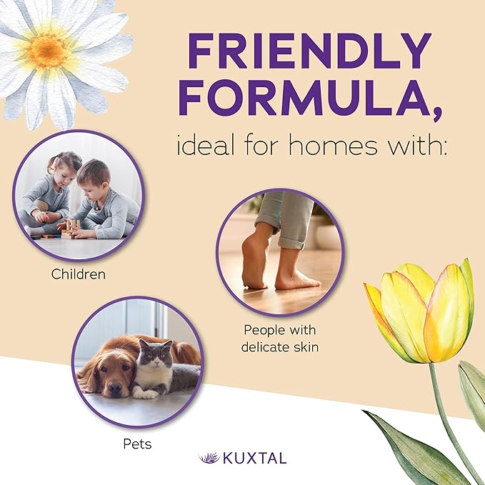 KUXTAL Biodegradable Multi-Surface Floor Cleaner 3 Pack | Eco-Friendly & Plant-Based Formula | Pet & Family Safe | Floral Scent for a Fresh | Natural Clean | 32.9 fl oz Each
