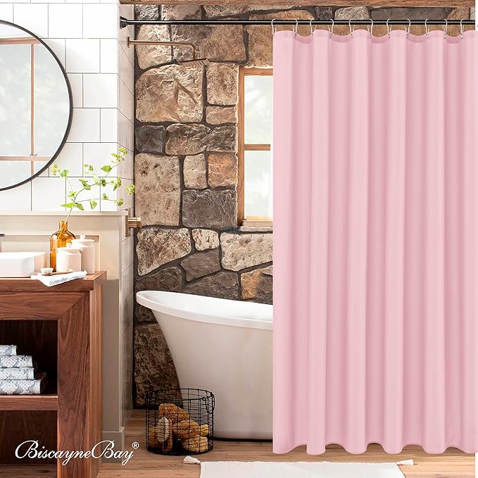 Biscaynebay Hotel Quality Fabric Shower Curtain Extra Long Liners 72" Width by 84" Length, Pink Water Resistant Bathroom Curtains Rust Resistant Grommets & Weighted Bottom Hem Machine Washable