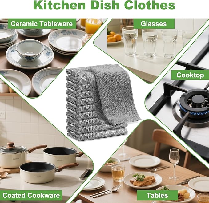 Jeymei 10 Counts Multipurpose Wire Dishwashing Rag,Non Scratch Wire Dishcloth,Microfiber Miracle Cleaning Cloth with Mesh,Dual-Sided Steel Mesh Cloth for Pot,Metal Scrubber for Washing Dishes,Grey