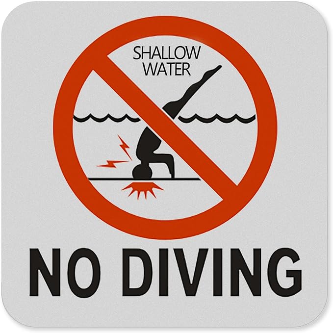 No Diving Sign - 6x6 Inch Adhesive Vinyl Sticker for Pools, Waterproof and Durable Swimming Pool Safety Sign (No Diving)