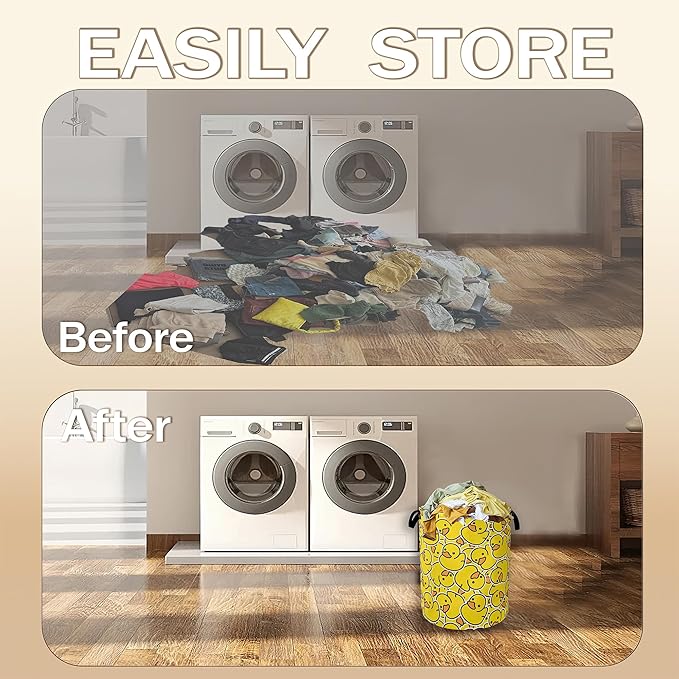 Collapsible Laundry Basket,Yellow Ducks Dirty Clothes Hamper,Cute Cartoon Animal Hampers for Bedroom Waterproof Oxford Cloth Storage Organizer for Bathroom,Nursery,Dorm,16x20 Inch