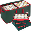 Large Christmas Ornament Storage Box With Adjustable Dividers,Ornament Storage Container with 8 Removable Trays for 128 Holiday Decorations,Green