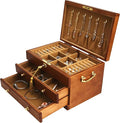 Wooden Jewelry Box with Lock and Key for Women, 2 Drawers Medium Size Real Natural Wood Lockable Antique Organizer with Large Storage, Ring Compartments, Built in Necklace Hooks