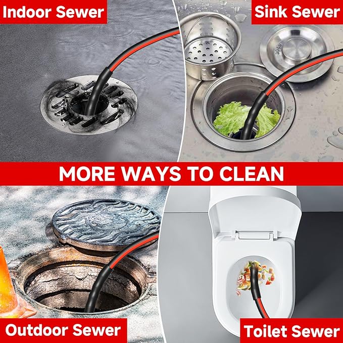 Sewer Jetter Kit for Pressure Washer 100FT, Drain Cleaner Hose 1/4 Inch NPT, NPT Corner Swivel and Push Button Nose Sewer Jet Nozzle Wrenches Gloves Waterproof Tape Pearl Brooch,5800PSI