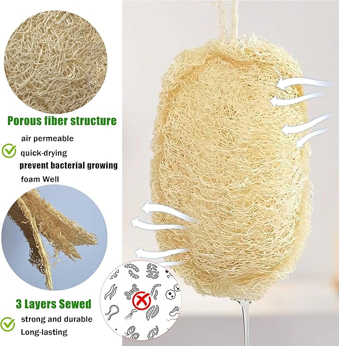 HONSVA Large Natural Dish Scrubber, Loofah Dishwashing Sponge (6 Pcs), No Scratch for Dish, Large Size 5.2"L*3.2"W, Loofah Plant Kitchen Eco-Scrubber, Zero Waste and Eco Friendly Sponges, Unbleached.