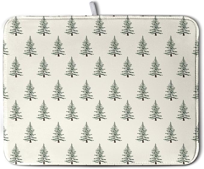 Kwlegh Christmas Tree Dish Drying Mat Winter Xmas Holiday Drying Mats Microfiber Absorbent Dishes Drying Pad Reusable Washable Kitchen Countertop Protector Dish Drainer Rack Mat 18x24 Inch