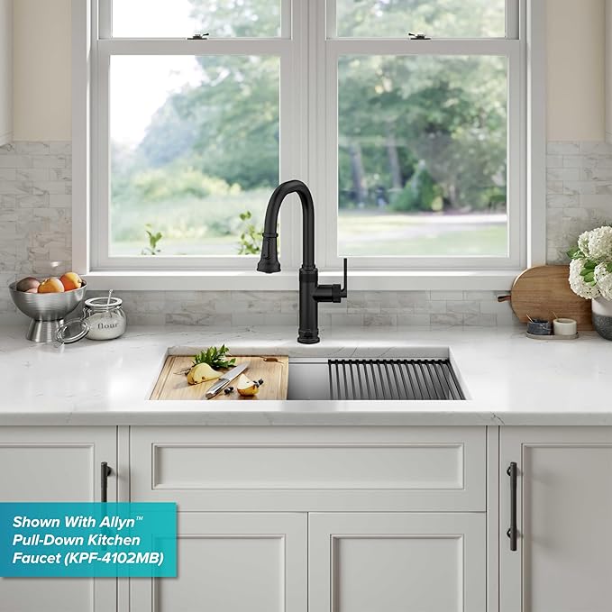 KRAUS Kore 33-Inch Undermount Workstation 16 Gauge Double Bowl Stainless Steel Kitchen Sink with Accessories, KWU112-33