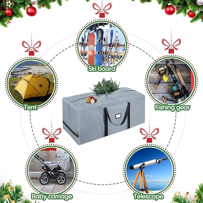 BALEINE 9 ft Christmas Tree Storage Bag, Heavy Duty 900D Oxford Fabric with Reinforced Handles and Dual Zippers Wide Opening, Extra Large Storage Container for Trees (Grey)