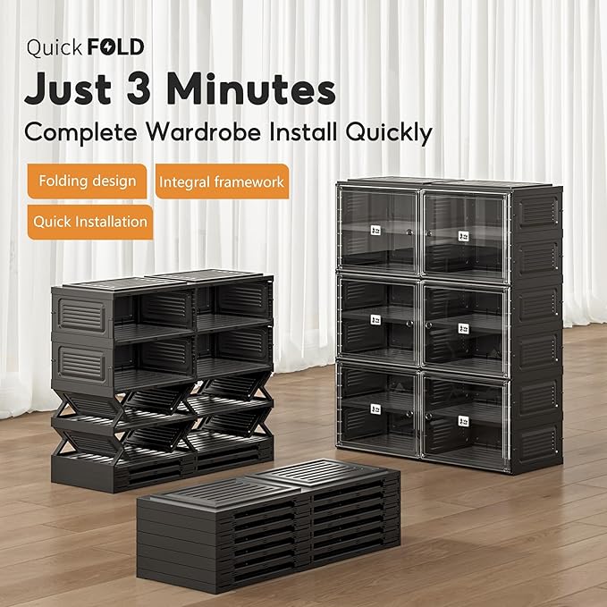 Shoe Rack Organizer Cabinet for Closet Entryway,Clear Shoe Storage Boxes Stackable Sneaker Storage with Door Easy Assembly Black Shoe Cabinet with Lids Large 9 Tiers 36 Pairs