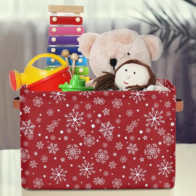 Christmas Snowflakes Cube Storage Baskets,Foldable Storage Box Bin,Waterproof Open Shelves Basket Clothing Organizer Toy Basket Gifts Empty for Bedroom Home Decor