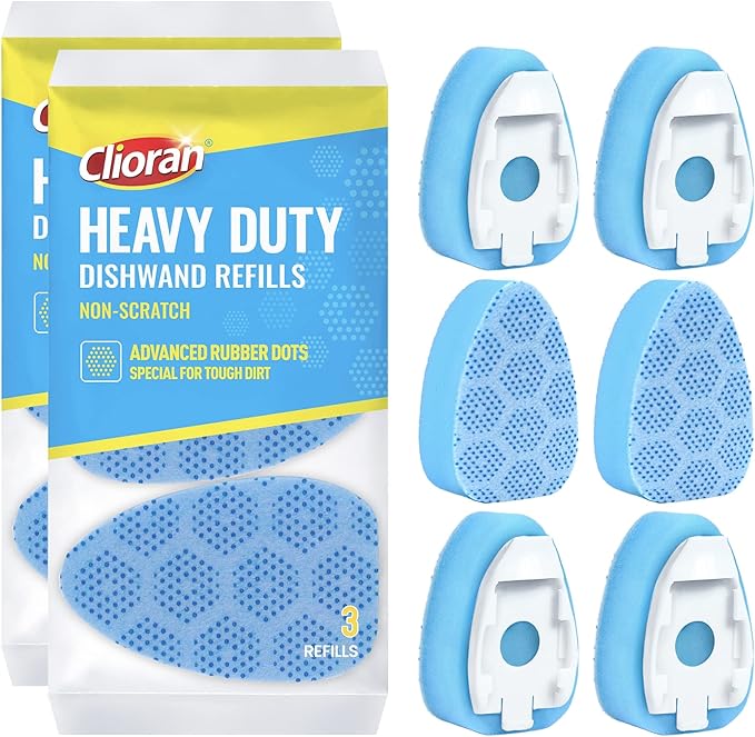 Clioran Leak Proof Dishwand Refills with Scrub Dots,Non Scratch Sponge Heads for Dish Wand,20% Thicker Heavy-Duty Scrubber Replacement,Fits Most Handles,Works with All Dish Soaps,Ideal for Kitchen