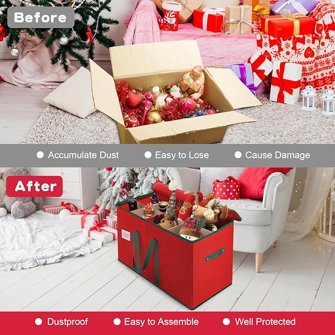Christmas Nutcrackers Storage Box Stores 8 Figurines and Nutcrackers Sized 15 Inches, Holiday Nutcrackers Organizer with Adjustable Dividers, Extra Pockets, 600D Oxford Fabirc, Durable Handle