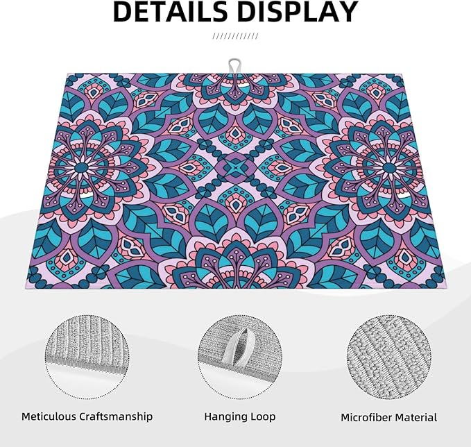 Boho Blue Purple Floral Pattern Dish Drying Mat 18x24 For Kitchen Counter Absorbent Microfiber Dishes Pad Dish Drainer Rack Mats Fast Dry Kitchen Accessories