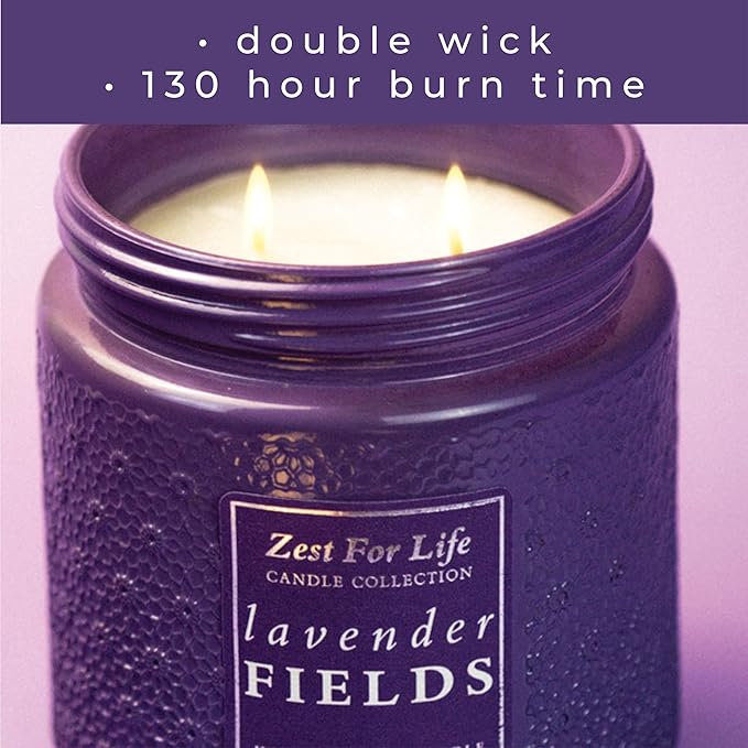 A Cheerful Giver - 28oz Large Scented Candle Jar with Lid- Zest for Life - 130 Hours of Burn Time, Gift for Women (Large, Lavender Fields)