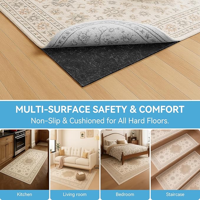 Warmstar 2x6 FT Non Slip Rug Pad,100% Waterproof Felt Rug Pad for Hardwood Floors,1/4” Thick Soft Carpet Pad with Natural Rubber Backing, Secure Grip & Floor Protection