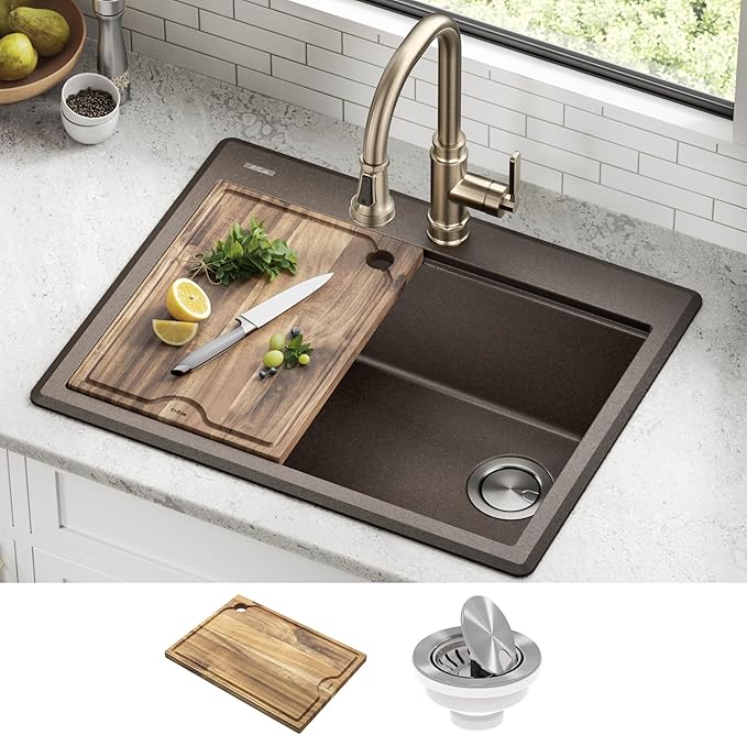 KRAUS Bellucci 28-inch Granite Workstation Drop In Top Mount Single Bowl Kitchen Sink in White with Accessories, KGTW12-28WH