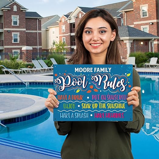 Custom Pool Sign, Pool Rules Have A Drink For Pool Décor Sign, 10x14 Inches, Rust Free .040 Aluminum, Fade Resistant, Made in USA by Sigo Signs