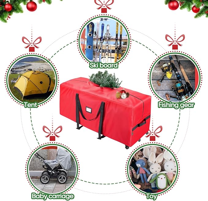 BALEINE 9 ft Rolling Christmas Tree Storage Bag, 3 Swivel Wheels for Easy Moving, Heavy Duty 600D Oxford Fabric Extra Large Artificial Christmas Tree Bag with Reinforced Carry Handles (Black)