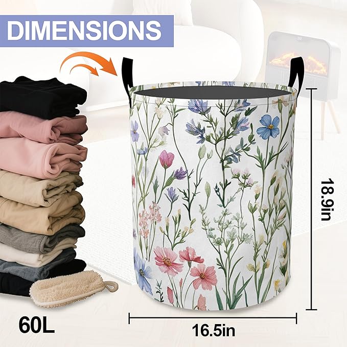 Laundry Basket,Retro Lavender Large Canvas Fabric Lightweight Storage Hamper Organizer Dirty Clothes Collapsible Waterproof for College Dorms,Bathroom