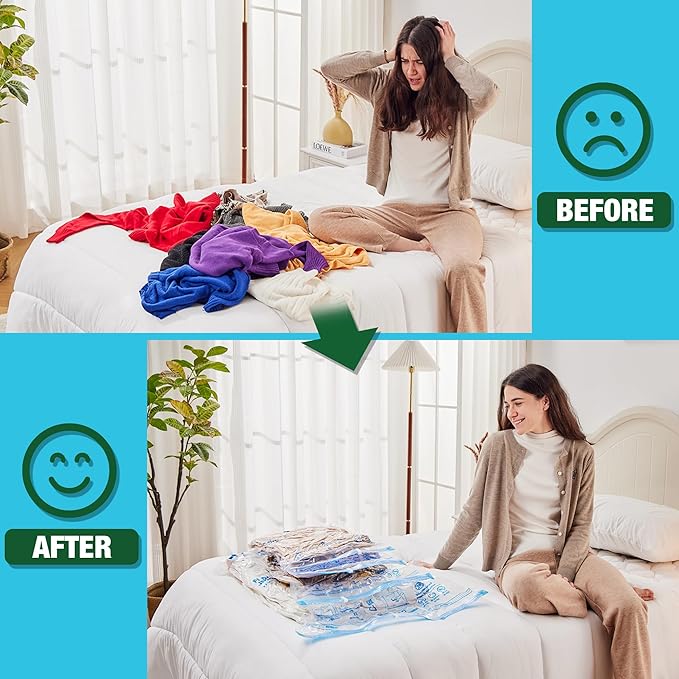 HIBAG Vacuum Storage Bags, 10 Space Saver Bags, Polyethylene (PE), Jumbo & Large Sizes, Zipper Closure, Vacuum Sealed, Ideal for Clothing & Bedding