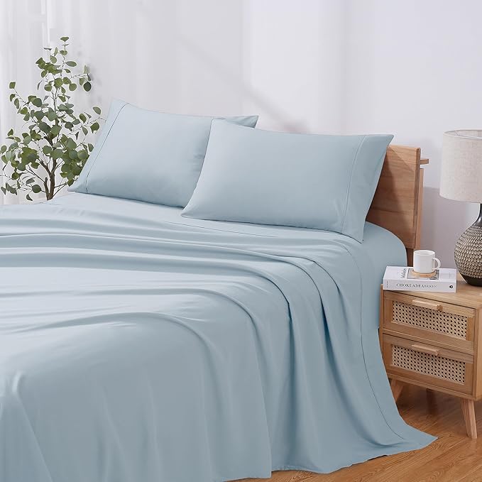 Modern Threads Soft Microfiber Solid Sheets - Luxurious Microfiber Bed Sheets - Includes Flat Sheet, Fitted Sheet with Deep Pockets, & Pillowcases Blue Mist Twin
