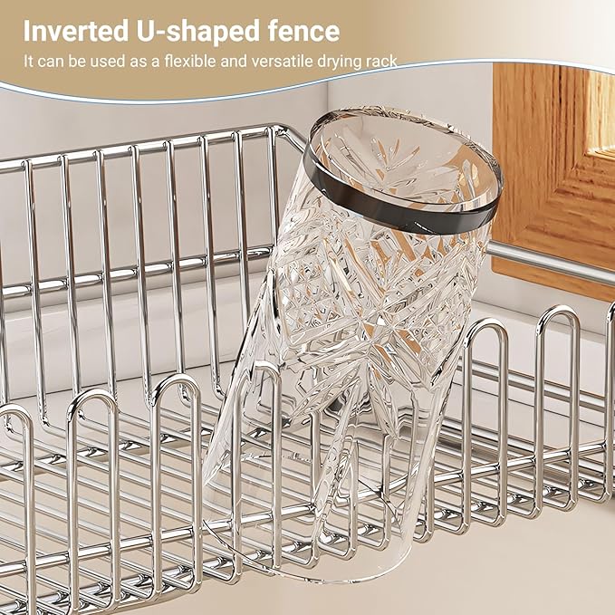 TABABAO 304 Stainless Steel Over Sink Counter Top Perfect Dish Drainer, Extendable Drainage Basket Drying Rack for Fruit, Vegetables, and Dishes - Corrosion-Resistant, Space-Saving