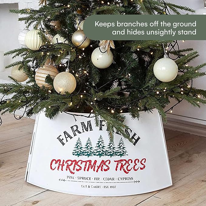 Hallops Oversized Galvanized Christmas Tree Collar - Adjustable Metal Christmas Tree Base Cover for Medium and Large Trees - 36 Inch Diameter Base for Contemporary and Rustic Holiday Decor (White)
