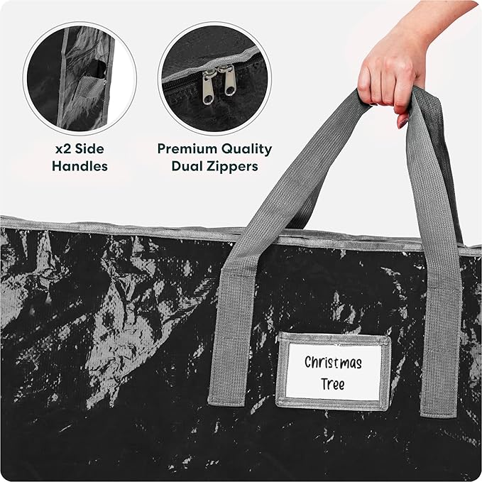 Christmas Tree Storage Bag - Stores 9 Foot Artificial Xmas Holiday Tree, Durable Waterproof Material, Zippered Bag, Carry Handles - Protects Against Dust, Insects and Moisture (Black)