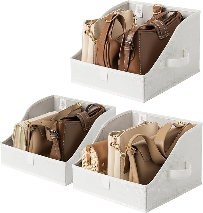GRANNY SAYS Closet Storage Bins, Clothes Organizer and Storage Bins, Trapezoid Storage Boxes with Handles, Storage Baskets for Shelves, Pearl White, Medium, 3-Pack