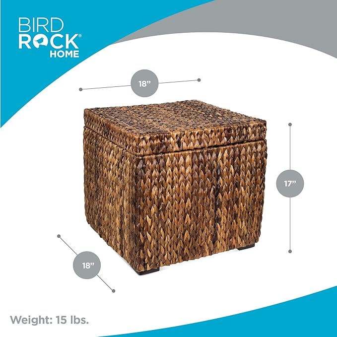BIRDROCK HOME Woven Storage Cube - Abaca Seagrass Decorative Ottoman - Living Room Side Table - Store Blankets Pillows Magazines Books Remotes