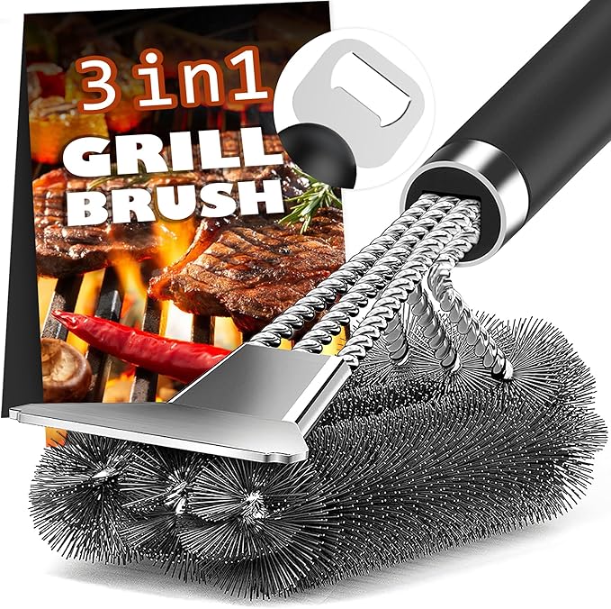 Grill Brush and Scraper-18 Adjustable Handle Safe BBQ Grill Brush for Outdoor Grill-Deep BBQ Clearning Brush wih Bottle Operner Extra Strong Grill Cleaner Accessories for Gas/Charcoal Grilling Grates