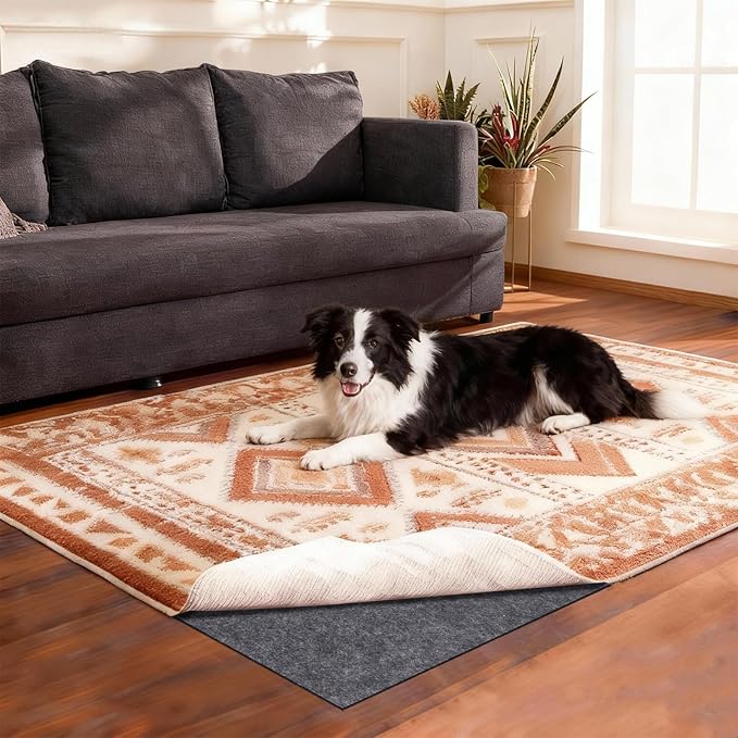 Rug Pad Waterproof Non-Slip 5x7 ft, 1/8" Thick Felt Cushion Pad for Area Rugs – Protects Hardwood, Tile & Laminate Floors – Keeps Rugs Flat & Secure