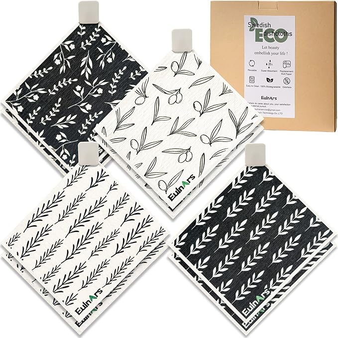 Eulnars Swedish Dishcloths for Kitchen, 8 Pack Flower Reusable Paper Towels Washable, Non-Scratch Swedish Kitchen Towels, Super Absorbent Cellulose Dish Cloths, Eco Friendly