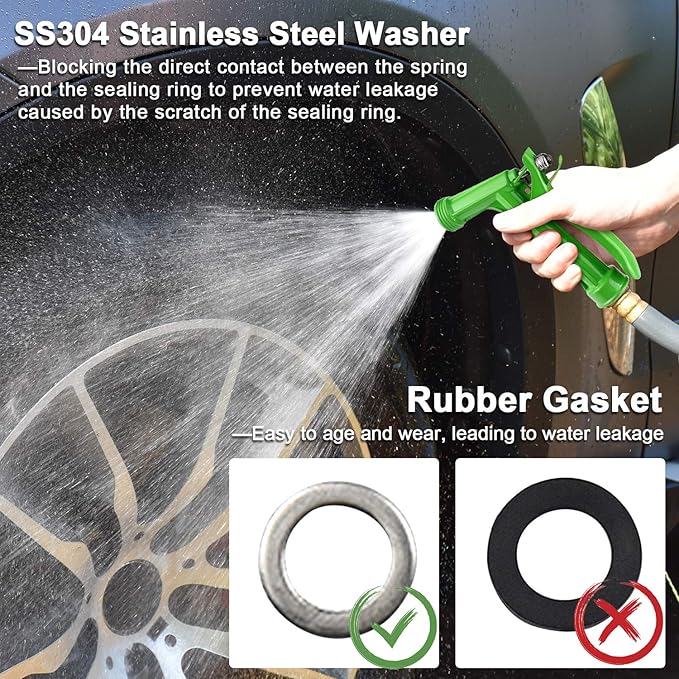 IRRIGLAD Hose Nozzle 2 Pack, Full Size Pistol Grip Water Nozzle Sprayer with Threaded Front, High Pressure Nozzle, Adjustable Spray Water Flow for Watering, Showering Pet, Washing Car, Cleaning, Green
