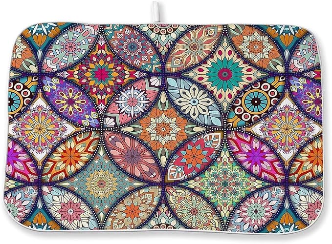 Boho Dish Drying Mat 18 x 24 Inch Vintage Bohemian Drying Mat for Kitchen Counter Absorbent Retro Dishes Dry Pad for Drainer Rack Kitchen Fast Dry