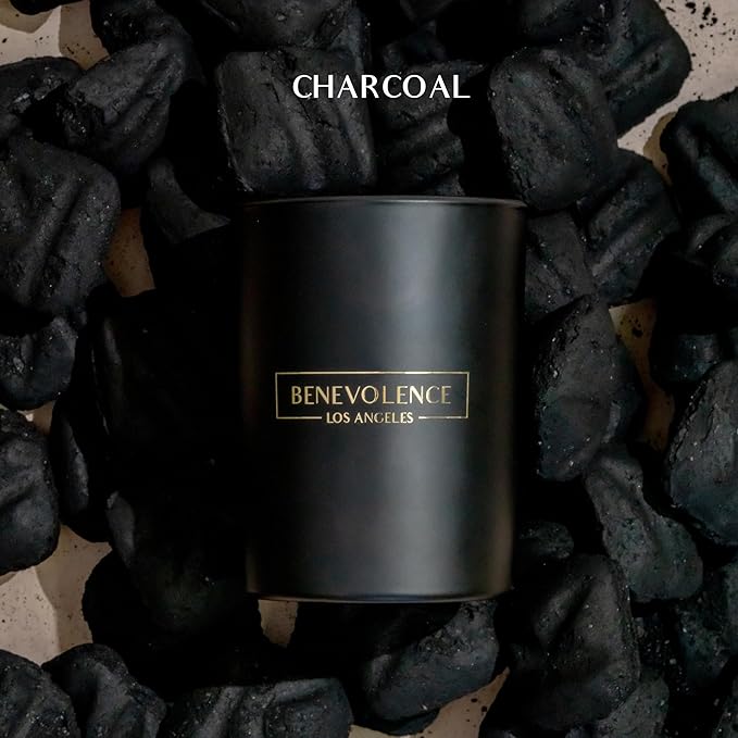 Benevolence LA Charcoal Scented Candle | Soy Christmas Candles, Black Candle for Home | Holiday Candles Gifts for Women and Men | Home Fragrance | Aromatherapy | Bathroom Freshener | 10oz