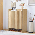 Fluted Shoe Cabinet, 5-Tier Shoe Storage Cabinet with Doors,Freestanding Hidden Shoe Cabinet Organizer, Narrow Shoes Storage Rack for Entryway (Natural)
